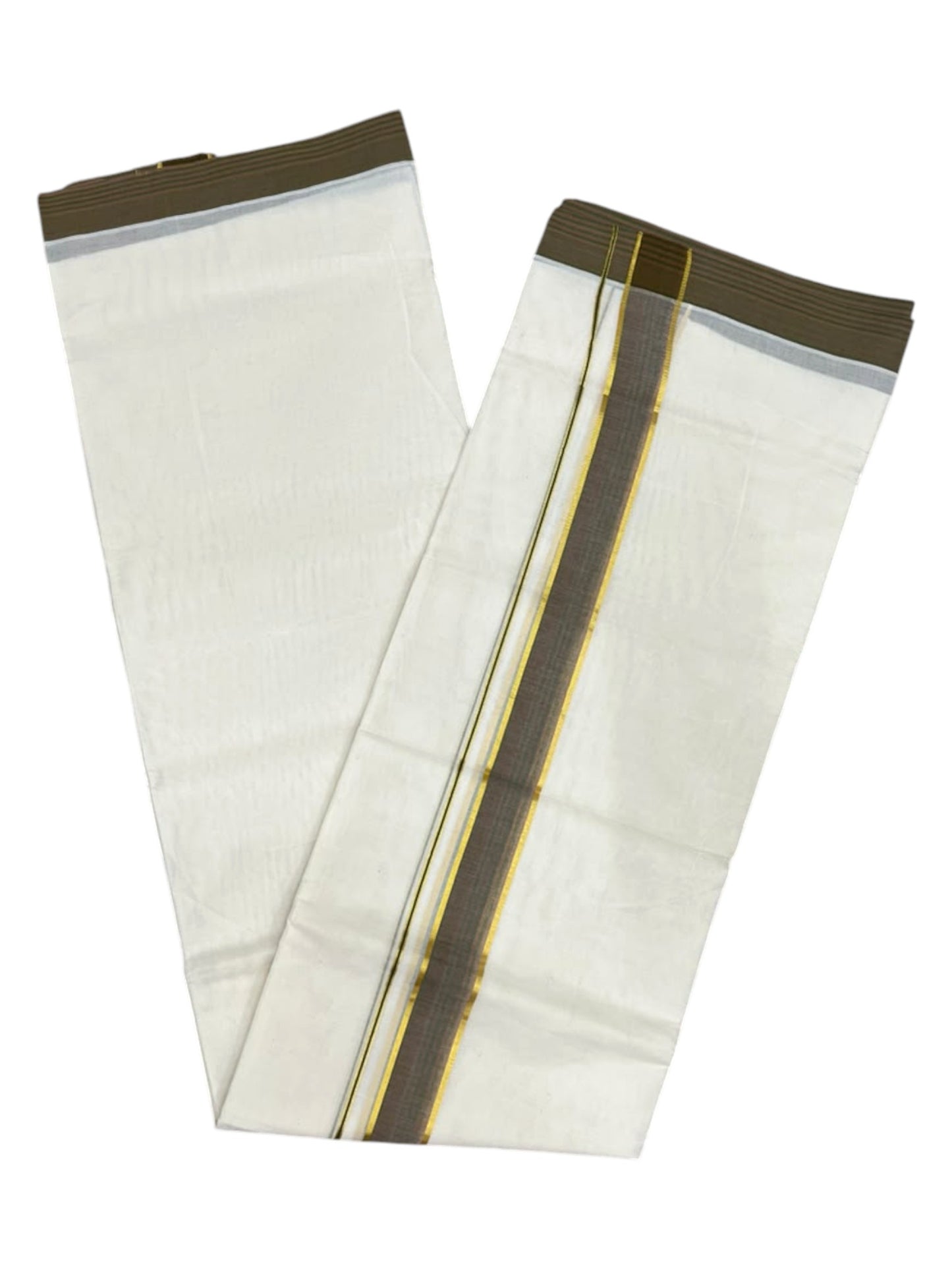 Southloom Pure Cotton Mundu with Golden Lines and Border (South Indian Kerala Dhoti)