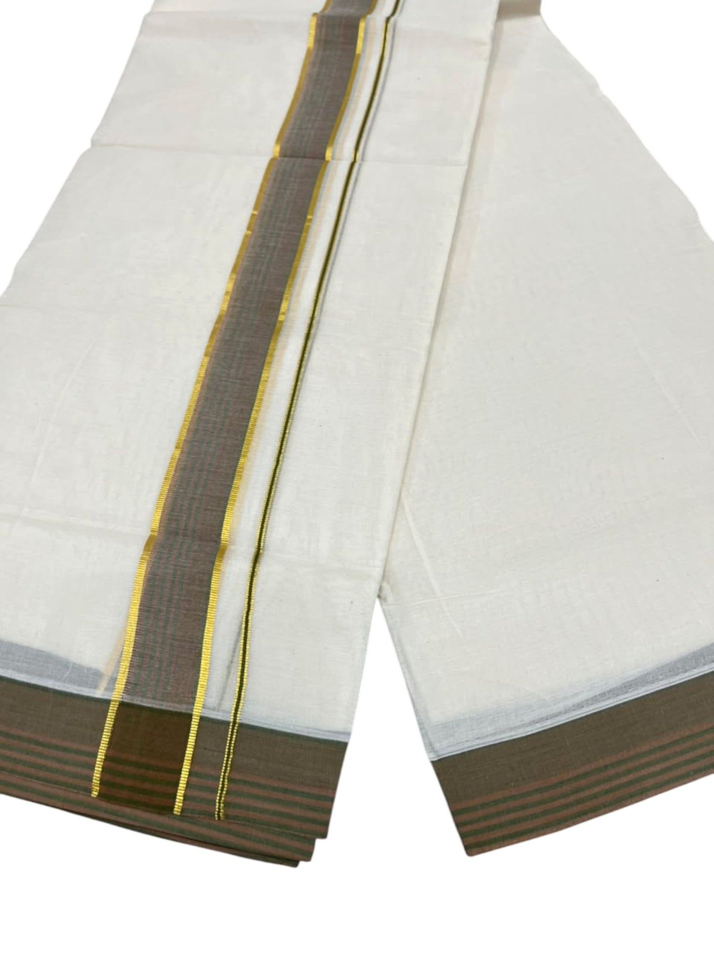 Southloom Pure Cotton Mundu with Golden Lines and Border (South Indian Kerala Dhoti)