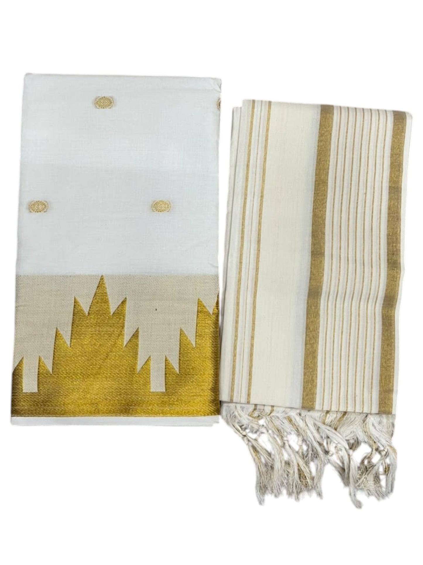 Southloom™ Cotton Churidar Salwar Suit Unstiched Material with Woven Design in Temple Border  (include Lines Shawl / Dupatta)