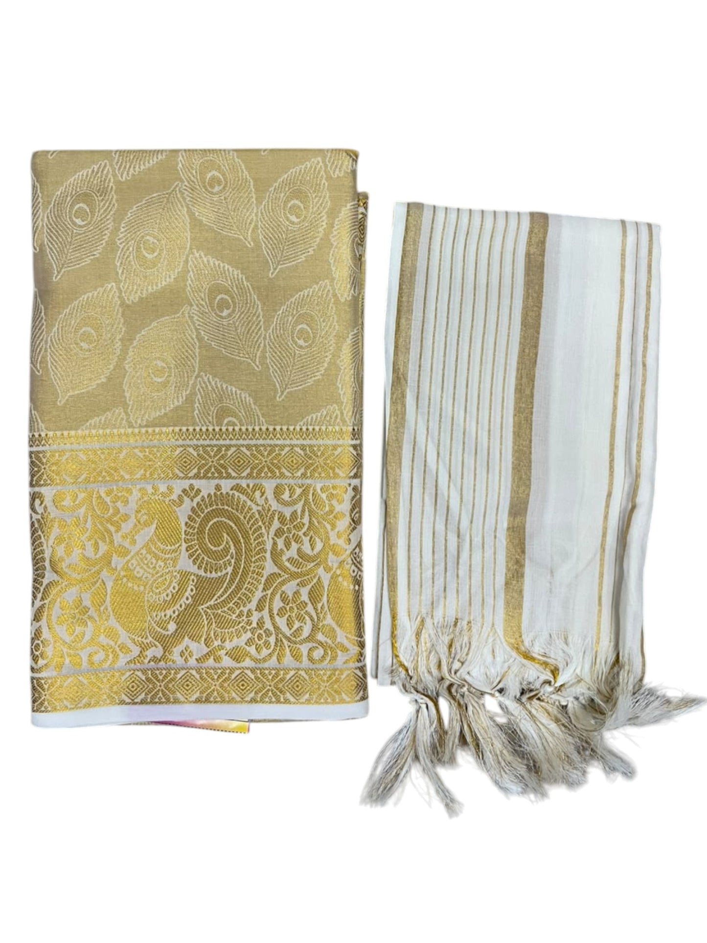 Southloon Tissue Churidar Salwar Suit Unstiched Material with Woven  Peacock Design  (include Lines Shawl / Dupatta) SL601