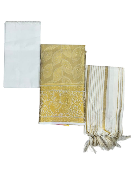 Southloon Tissue Churidar Salwar Suit Unstiched Material with Woven  Peacock Design  (include Lines Shawl / Dupatta) SL601