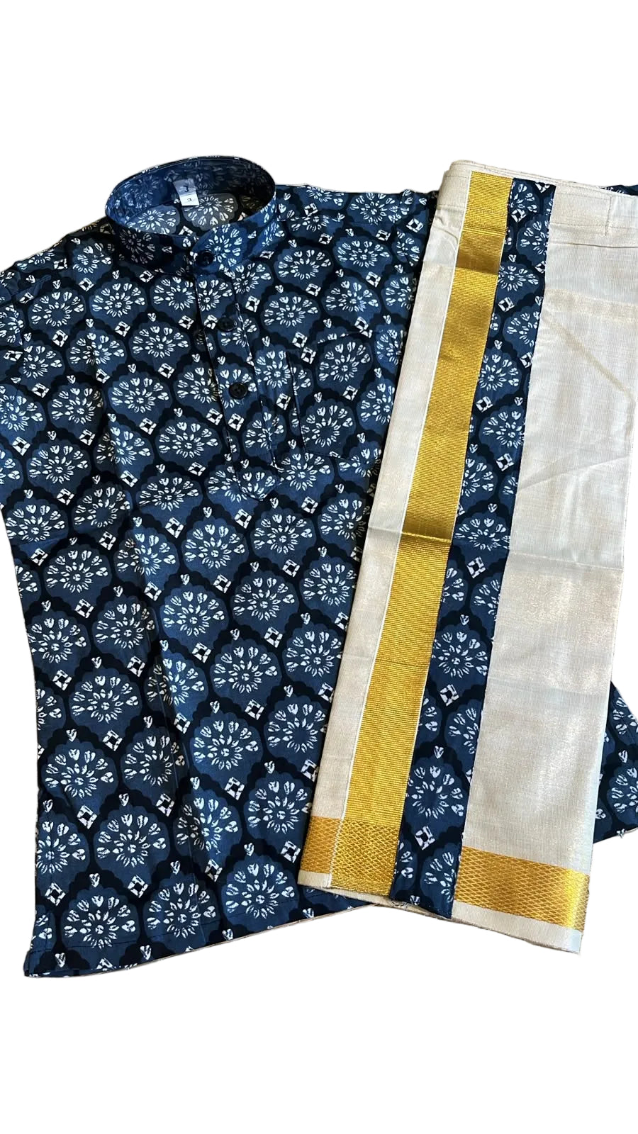 Southloom Ajrakh Printed Kids's Combo (Cotton Kurta + Tissue Velcro Mundu) SLKCOMBO
