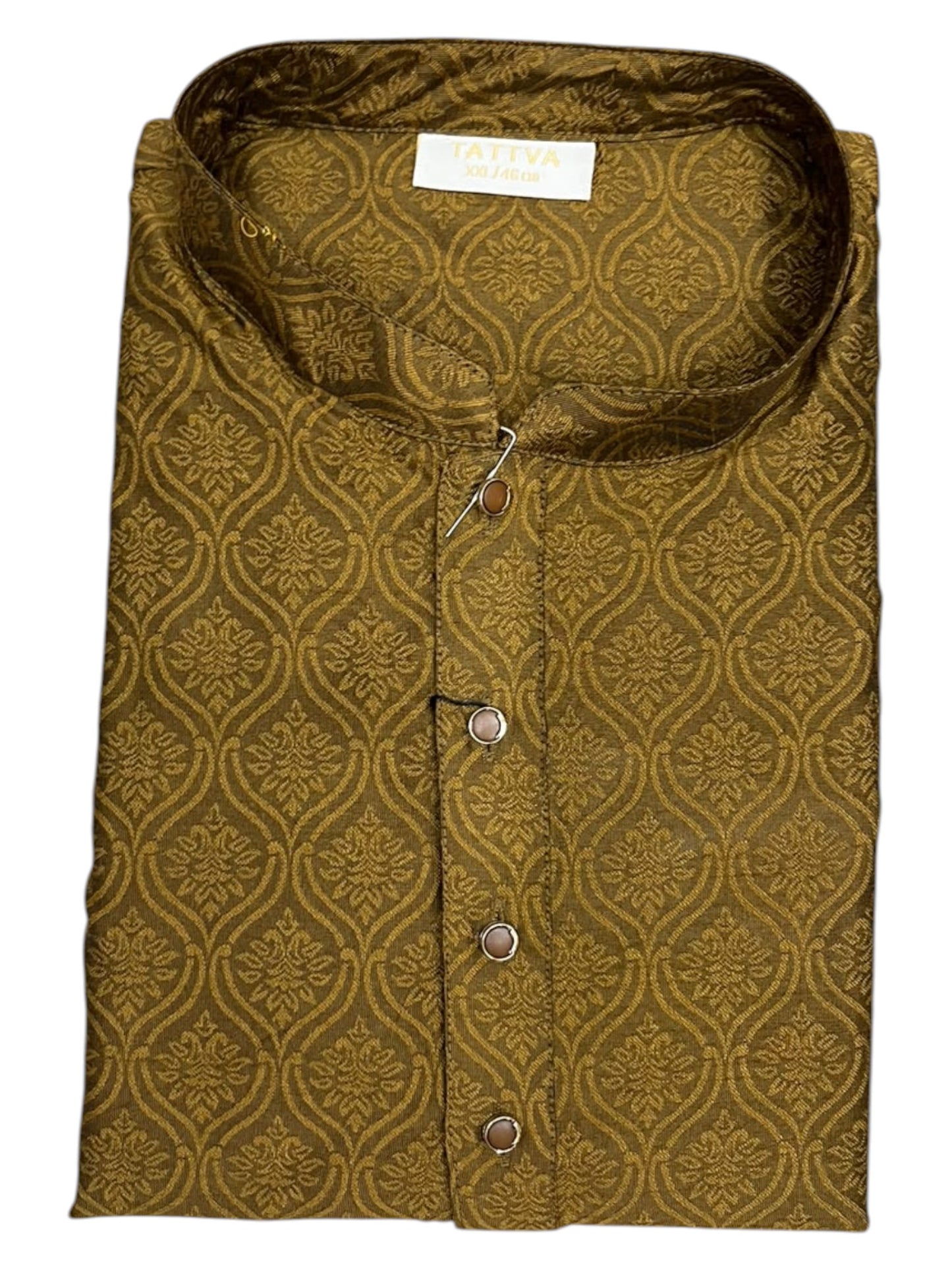 Southloom Mustard yellow woven Semi Silk Short Kurta for Men SL590