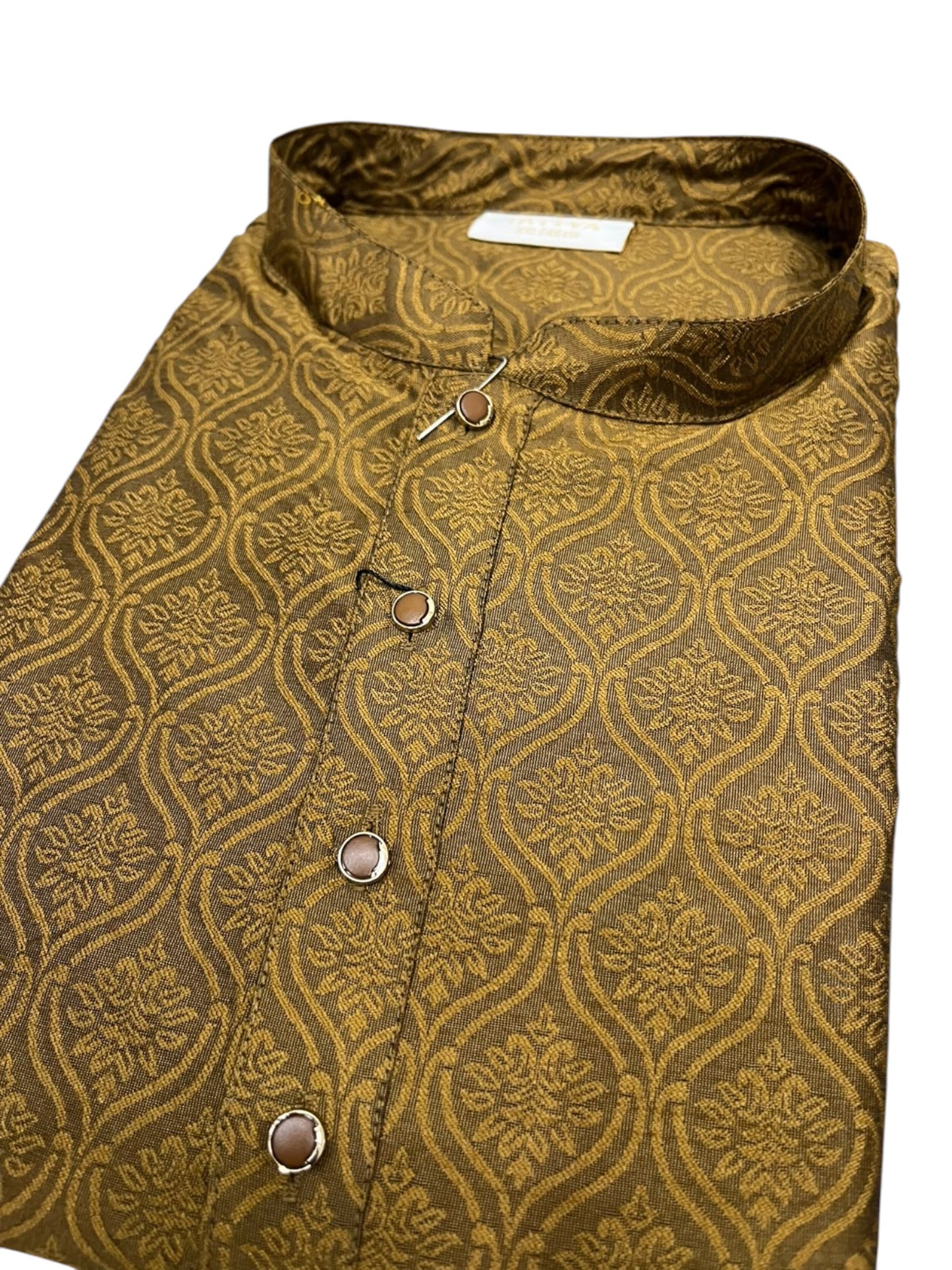 Southloom Mustard yellow woven Semi Silk Short Kurta for Men SL590