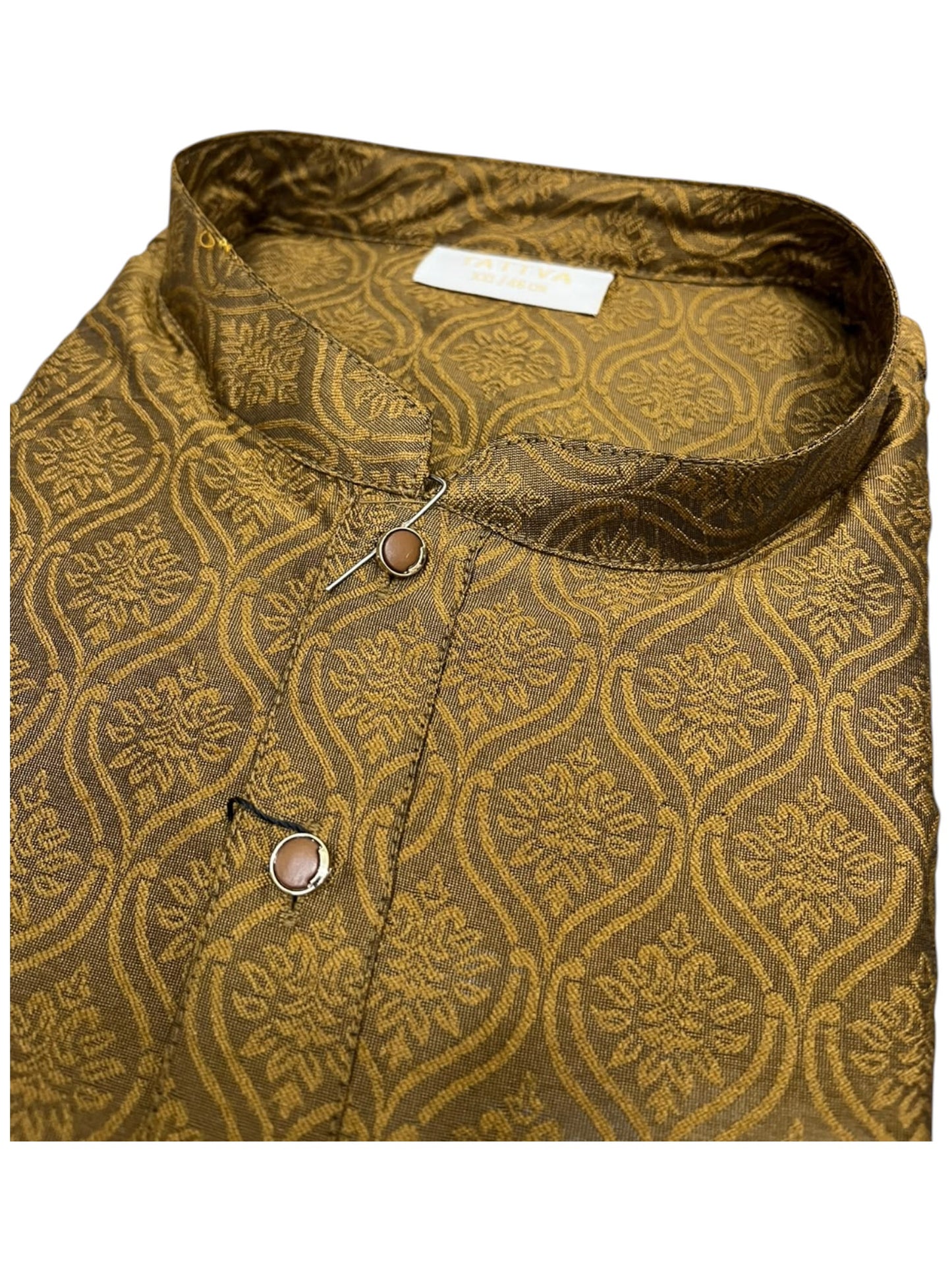 Southloom Mustard yellow woven Semi Silk Short Kurta for Men SL590