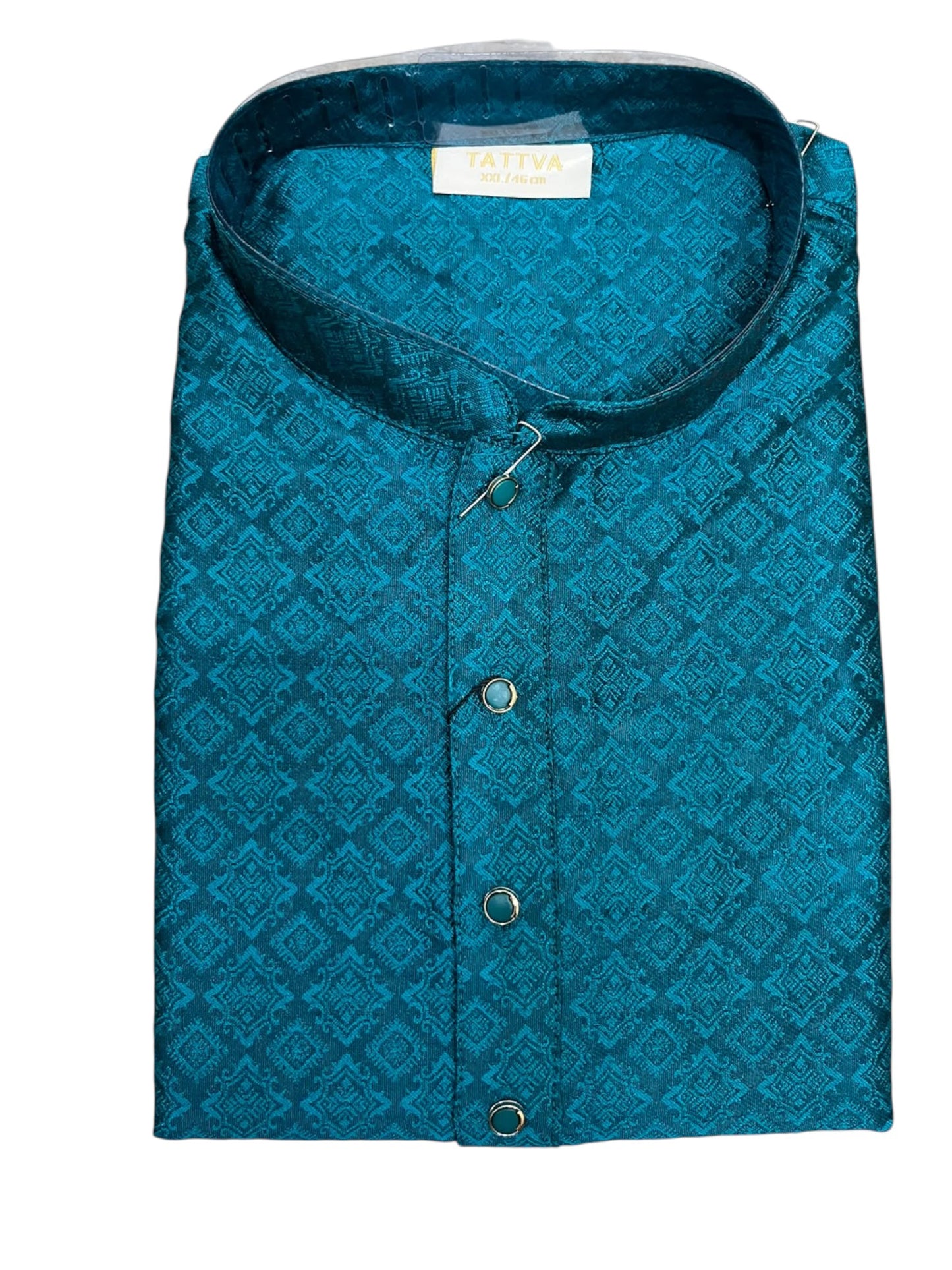 Southloom Peacock Blue  woven Semi Silk Short Kurta for Men SL590