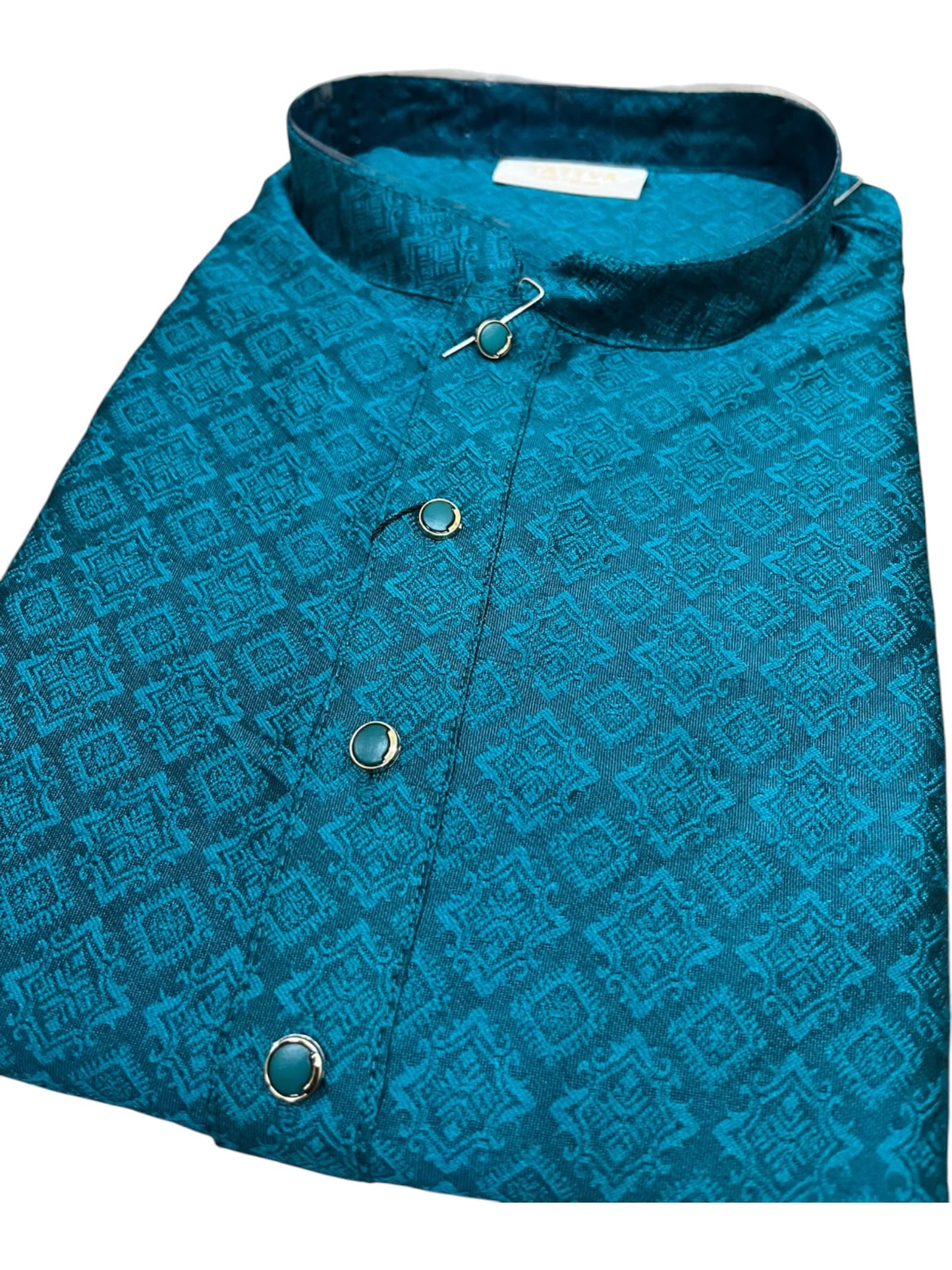Southloom Peacock Blue  woven Semi Silk Short Kurta for Men SL590