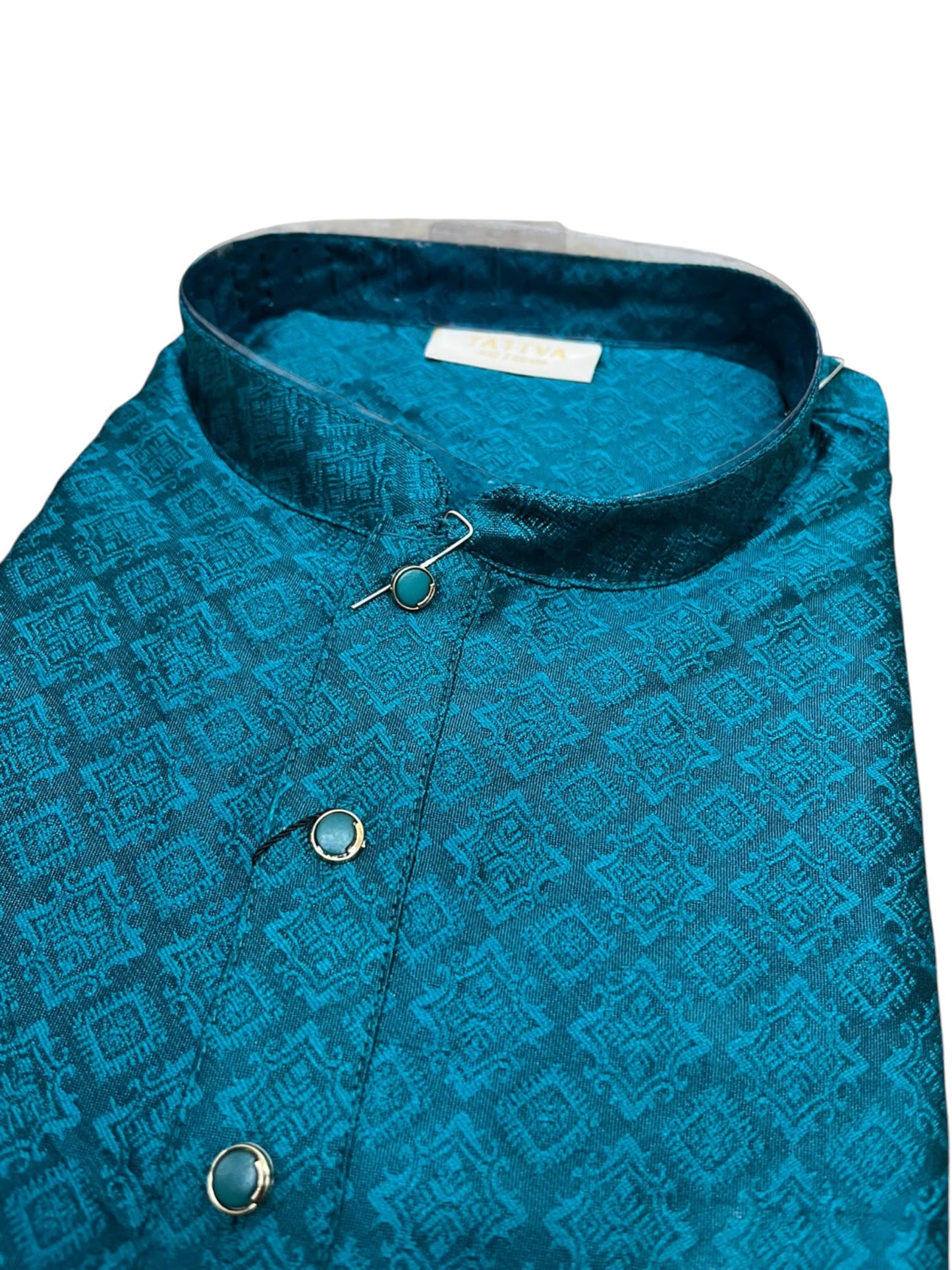 Southloom Peacock Blue  woven Semi Silk Short Kurta for Men SL590