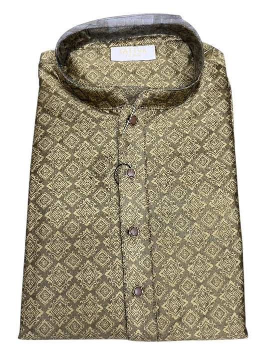 Southloom  Olive green woven Semi Silk Short Kurta for Men SL590