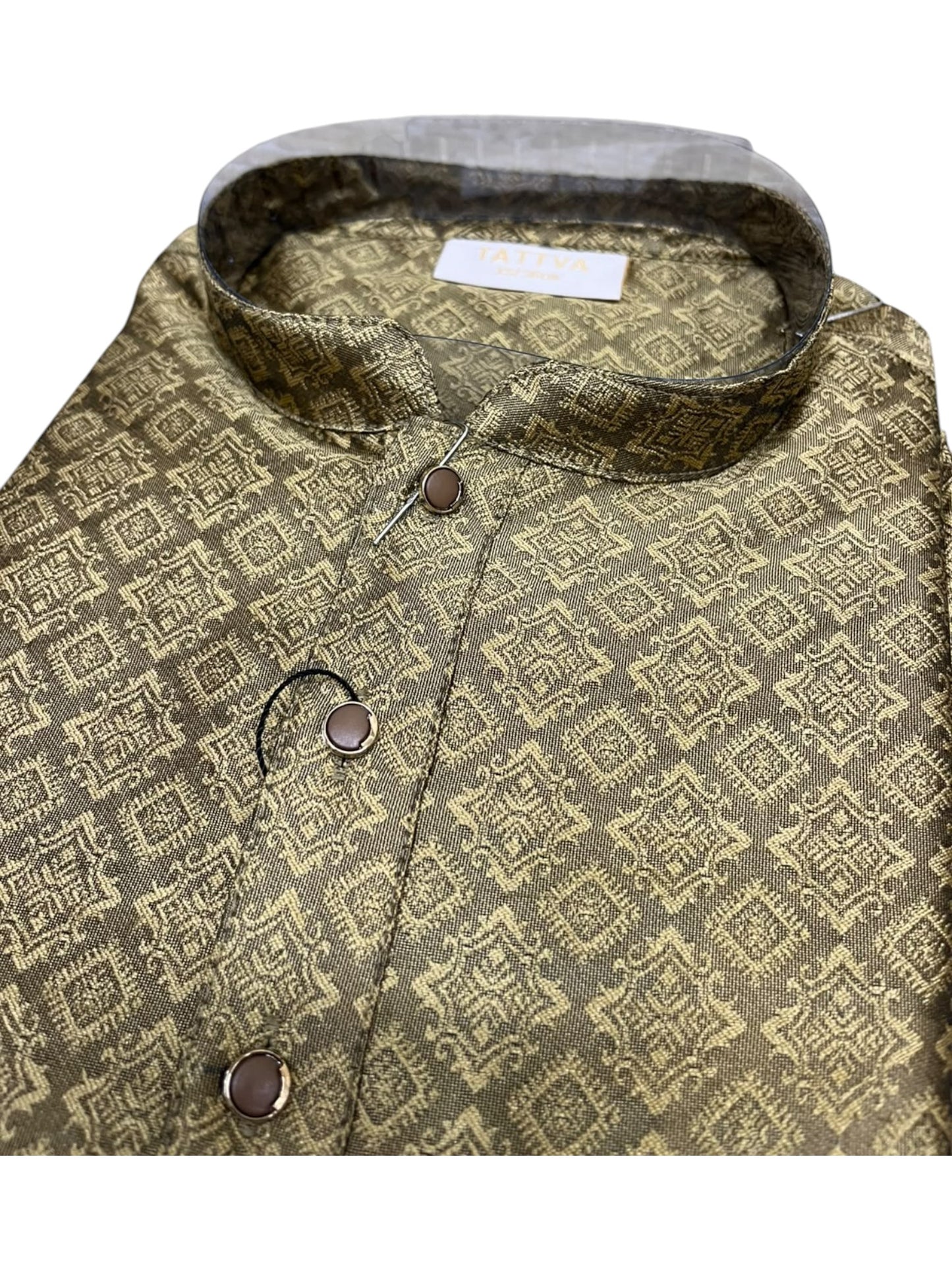 Southloom  Olive green woven Semi Silk Short Kurta for Men SL590