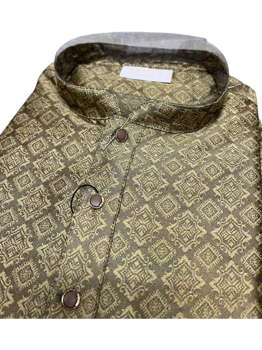 Southloom  Olive green woven Semi Silk Short Kurta for Men SL590