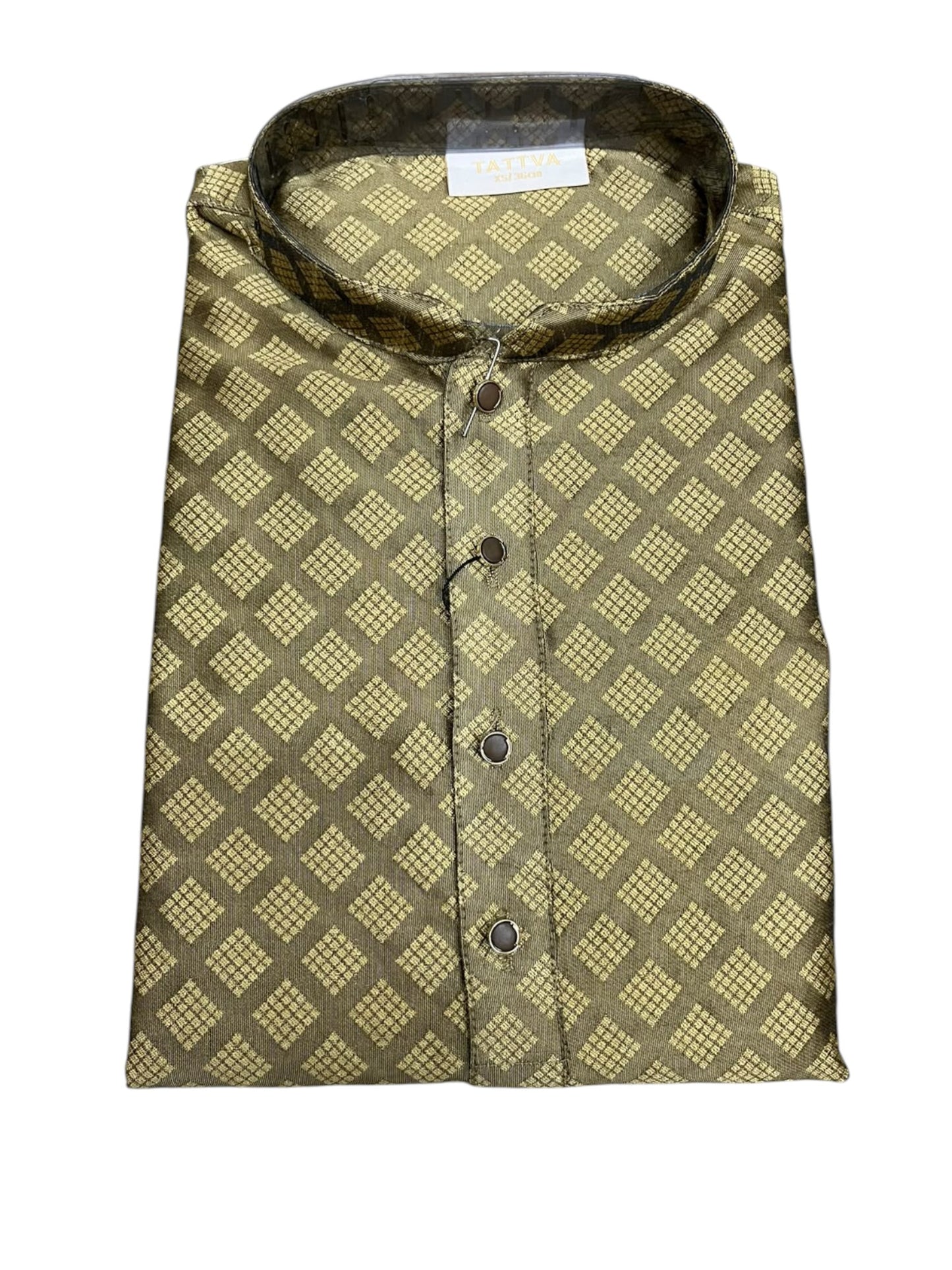 Southloom  Olive green woven Semi Silk Short Kurta for Men SL590