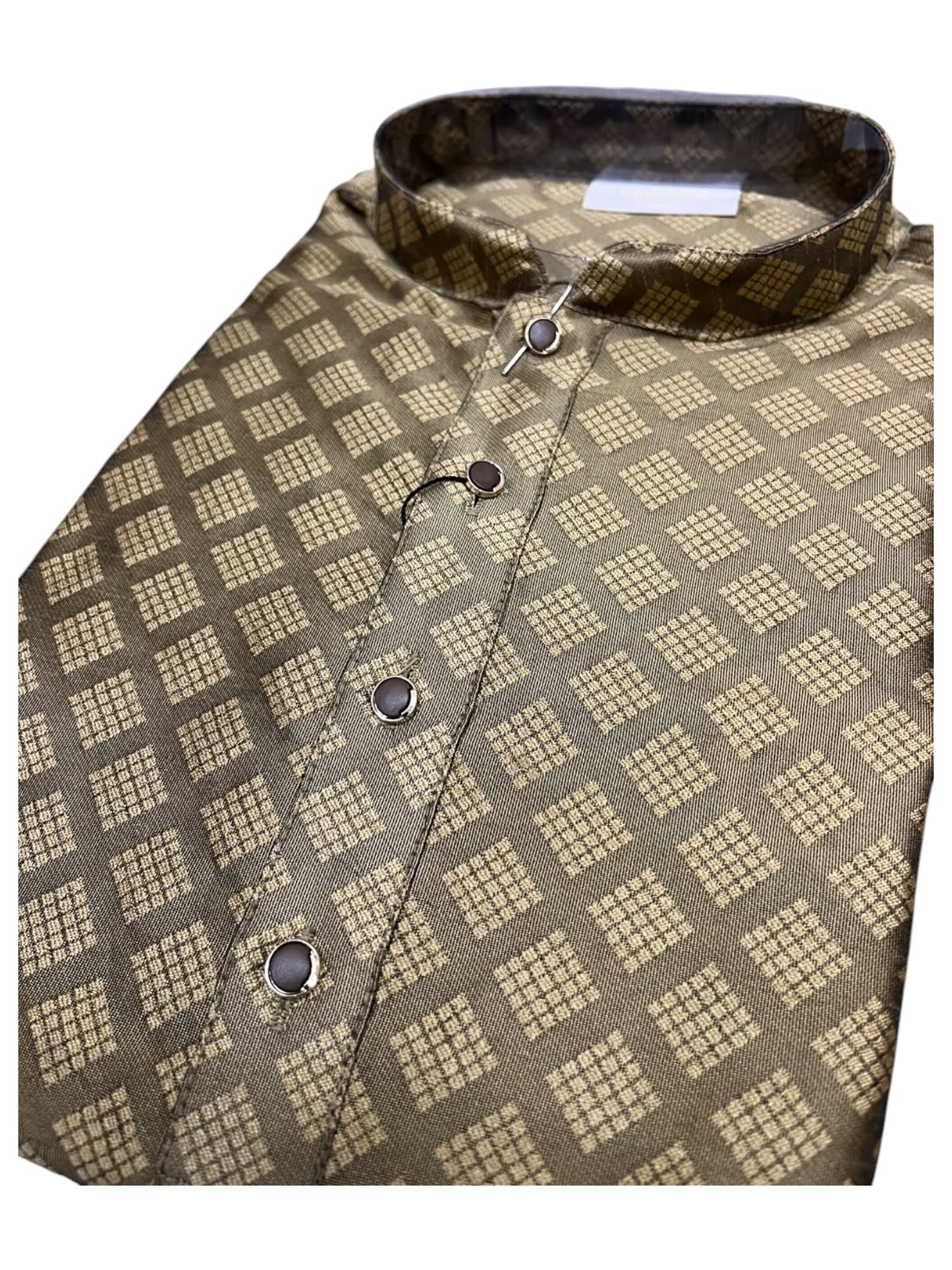 Southloom  Olive green woven Semi Silk Short Kurta for Men SL590