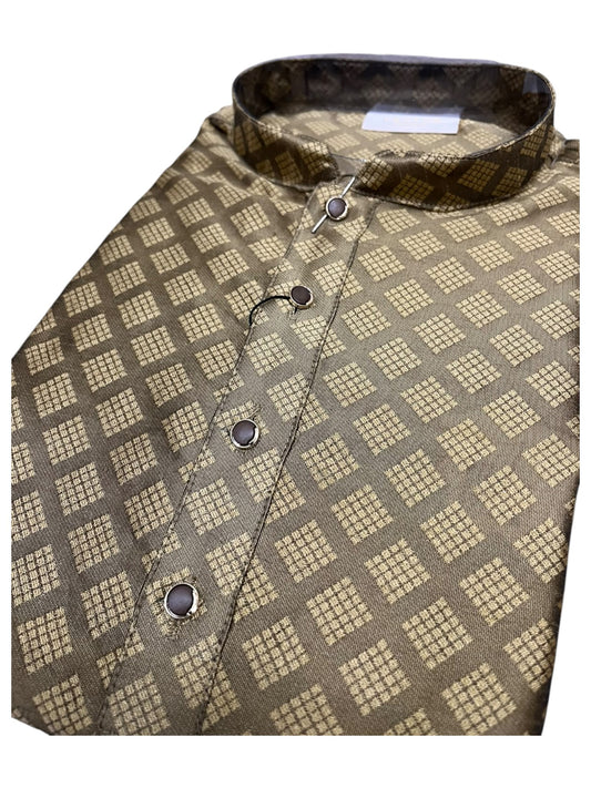 Southloom  Olive green woven Semi Silk Short Kurta for Men SL590