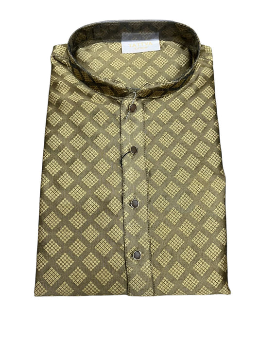 Southloom  Olive green woven Semi Silk Short Kurta for Men SL590