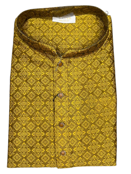 Southloom Yellow Woven Semi Silk Short Kurta for Men SL590