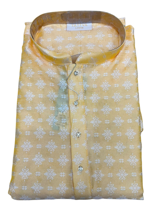 Southloom Yellow Woven Semi Silk Short Kurta for Men SL590