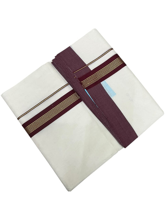 Southloom Pure Cotton Mundu with Golden Lines and Border (South Indian Kerala Dhoti)