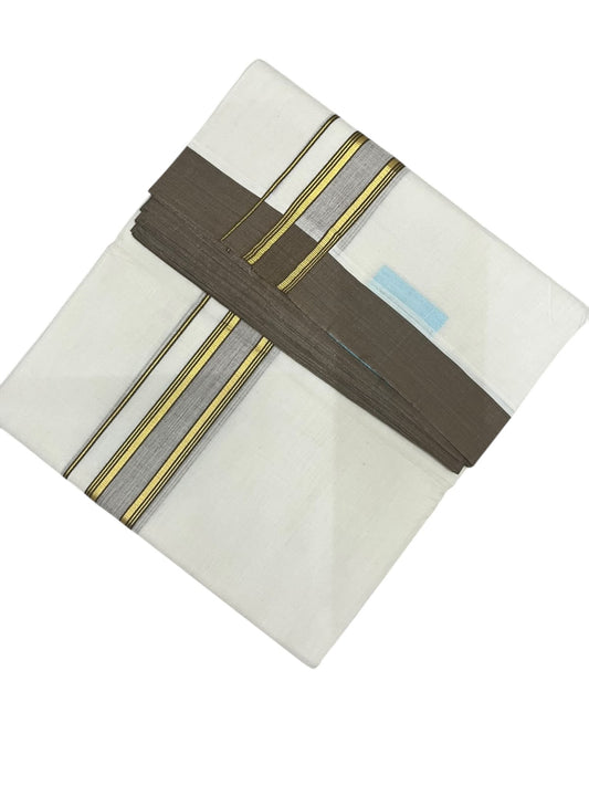Southloom Pure Cotton Mundu with Golden Lines and Border (South Indian Kerala Dhoti)