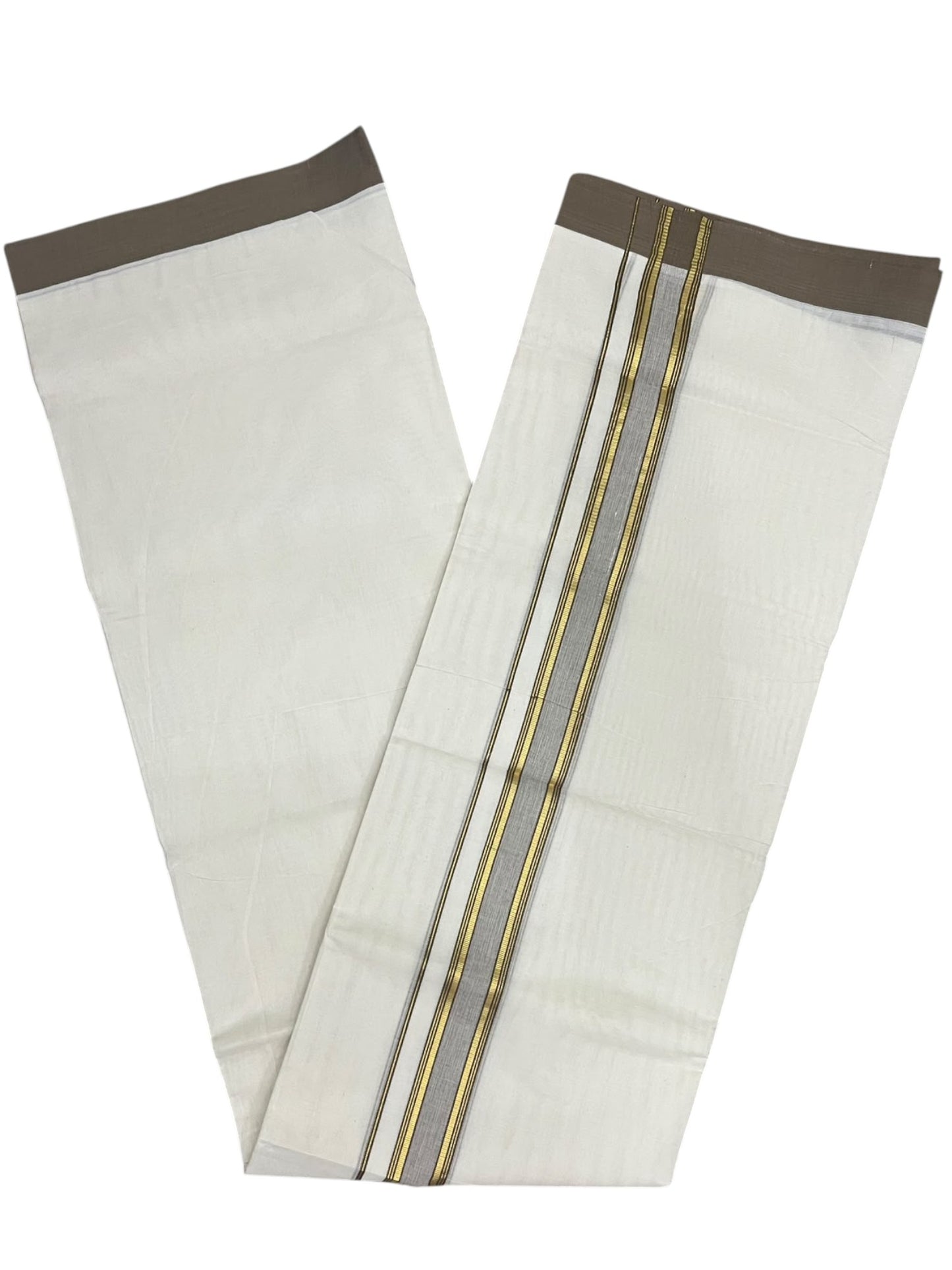Southloom Pure Cotton Mundu with Golden Lines and Border (South Indian Kerala Dhoti)