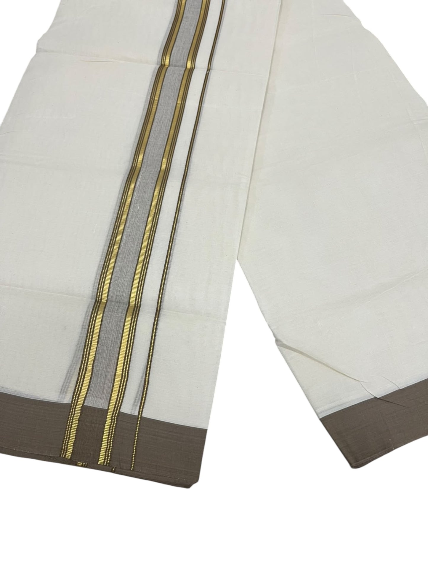 Southloom Pure Cotton Mundu with Golden Lines and Border (South Indian Kerala Dhoti)