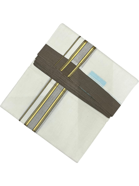Southloom Pure Cotton Mundu with Golden Lines and Border (South Indian Kerala Dhoti)