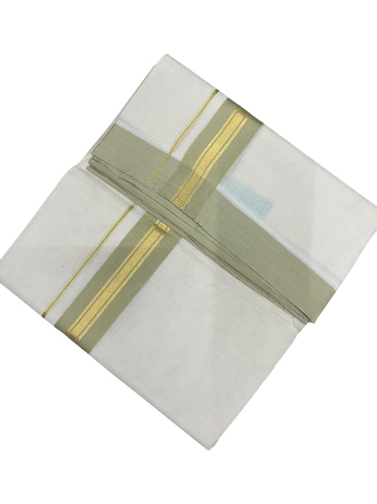 Southloom Pure Cotton Mundu with Golde Olive Green Lines and Border (South Indian Kerala Dhoti)