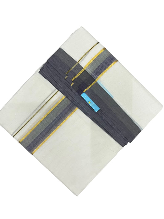Southloom Pure Cotton Mundu with Golden Lines and Border (South Indian Kerala Dhoti)