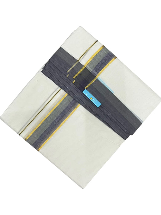 Southloom Pure Cotton Mundu with Golden Lines and Border (South Indian Kerala Dhoti)