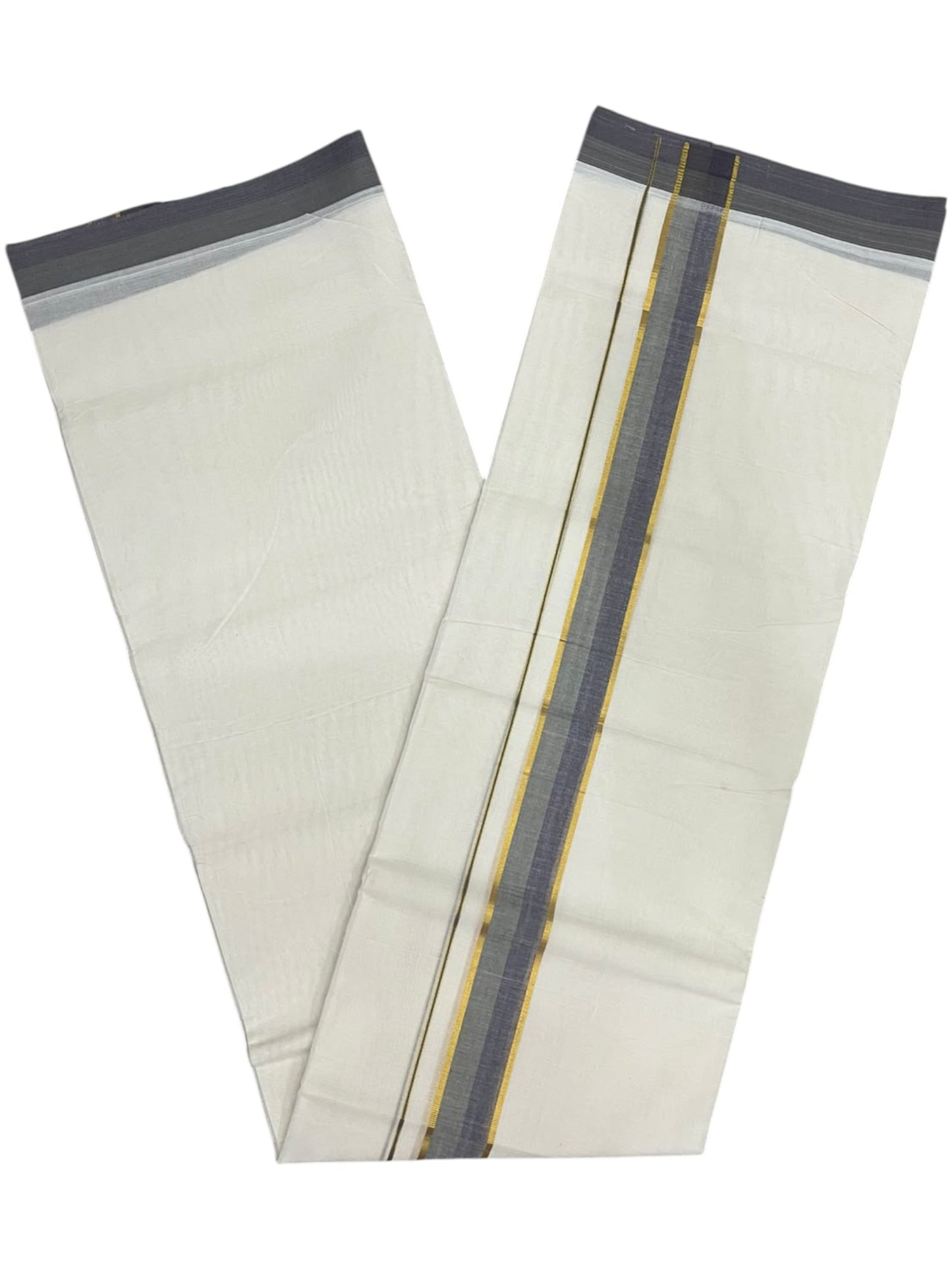 Southloom Pure Cotton Mundu with Golden Lines and Grey & Purple Border (South Indian Kerala Dhoti)