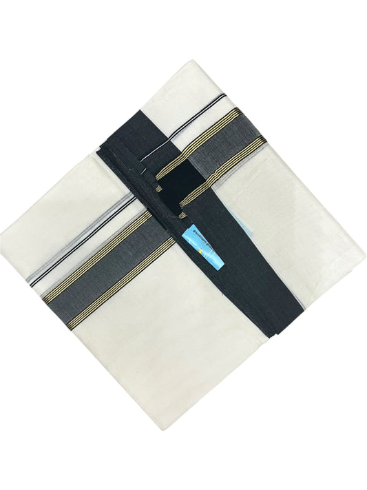 Southloom Pure Cotton Mundu with Golden Lines and Border (South Indian Kerala Dhoti)