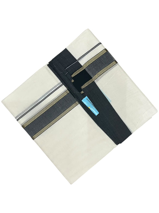 Southloom Pure Cotton Mundu with Golden Lines and Border (South Indian Kerala Dhoti)
