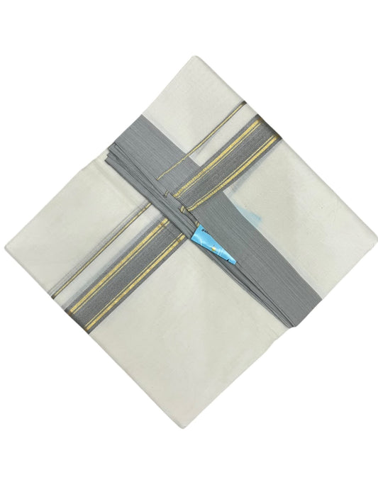 Southloom Pure Cotton Mundu with Golden Lines and Blue Border (South Indian Kerala Dhoti)