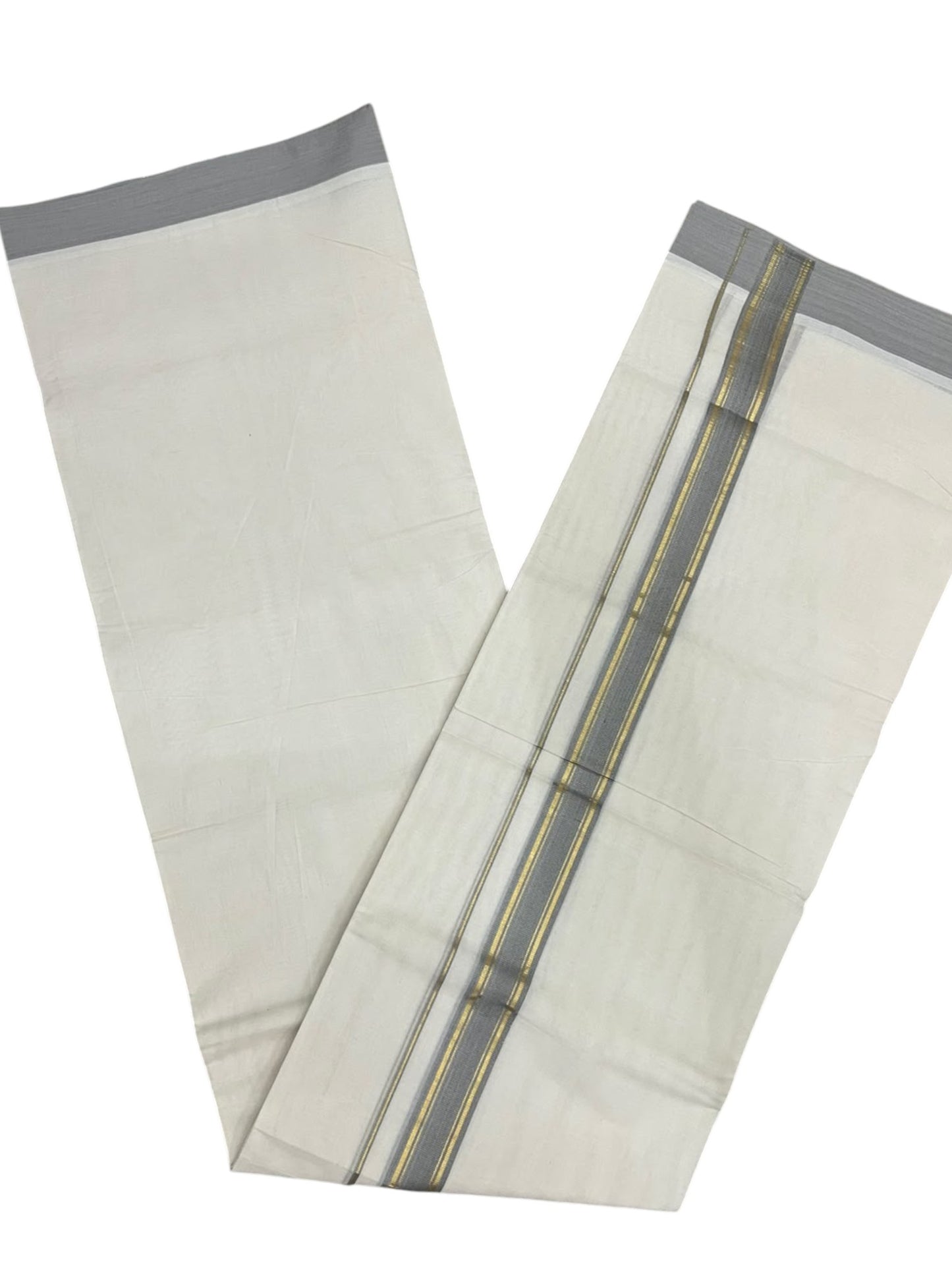 Southloom Pure Cotton Mundu with Golden Lines and Blue Border (South Indian Kerala Dhoti)