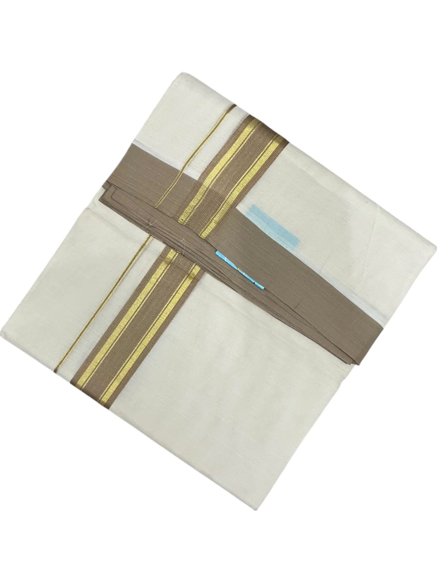 Southloom Pure Cotton Mundu with Golden Lines and Border (South Indian Kerala Dhoti)