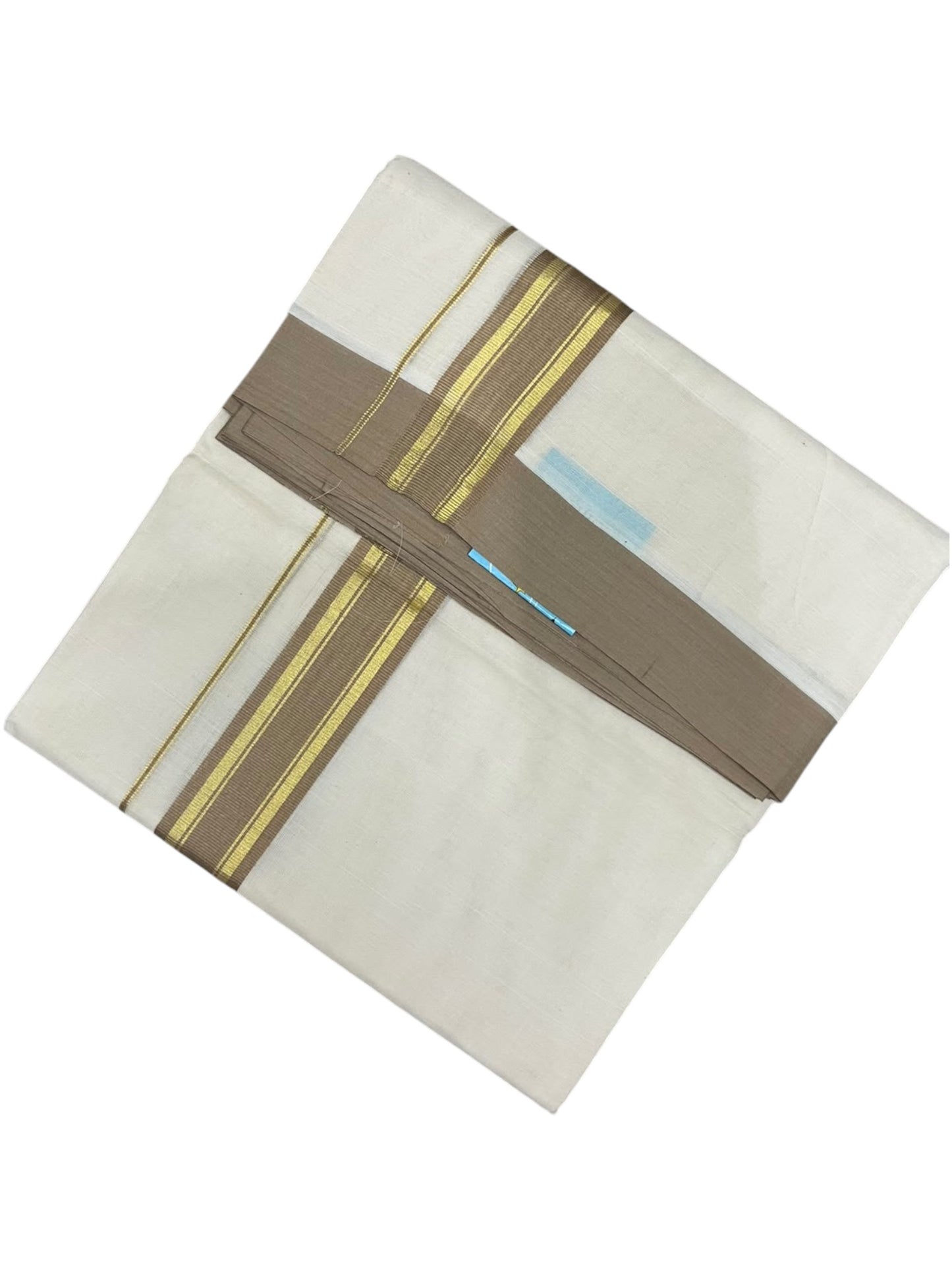 Southloom Pure Cotton Mundu with Golden Lines and Border (South Indian Kerala Dhoti)
