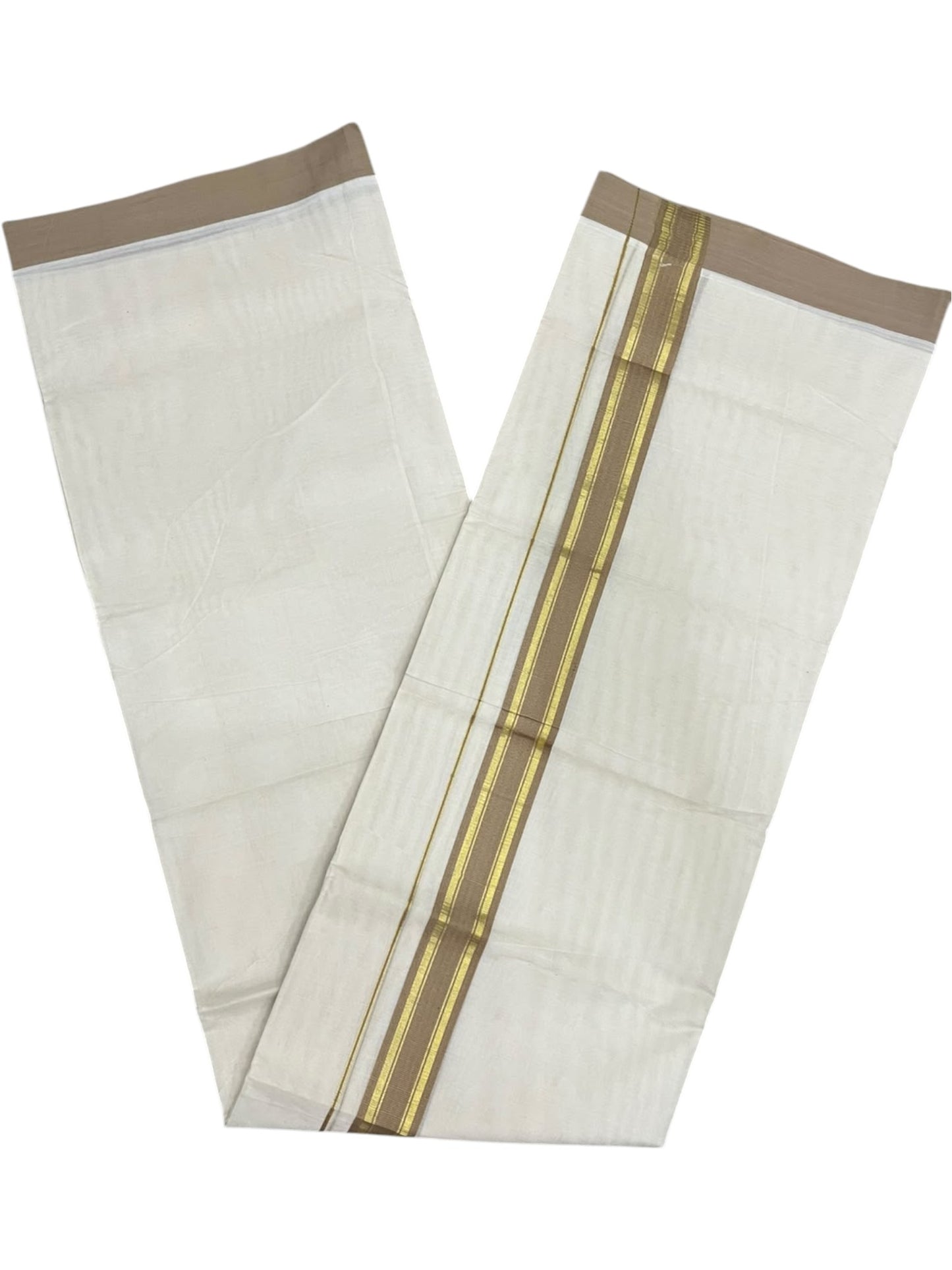 Southloom Pure Cotton Mundu with Golden Lines and Border (South Indian Kerala Dhoti)