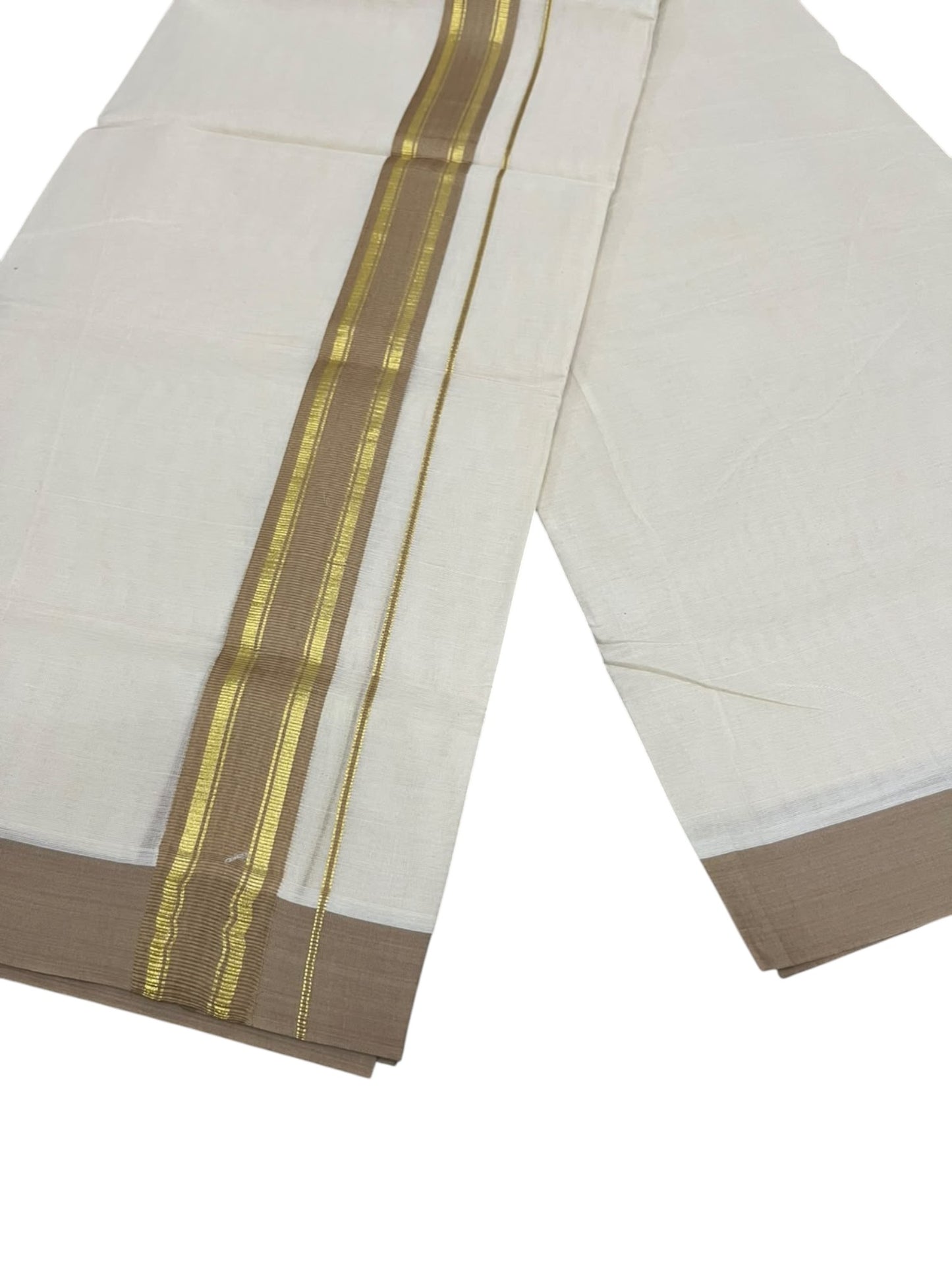 Southloom Pure Cotton Mundu with Golden Lines and Border (South Indian Kerala Dhoti)