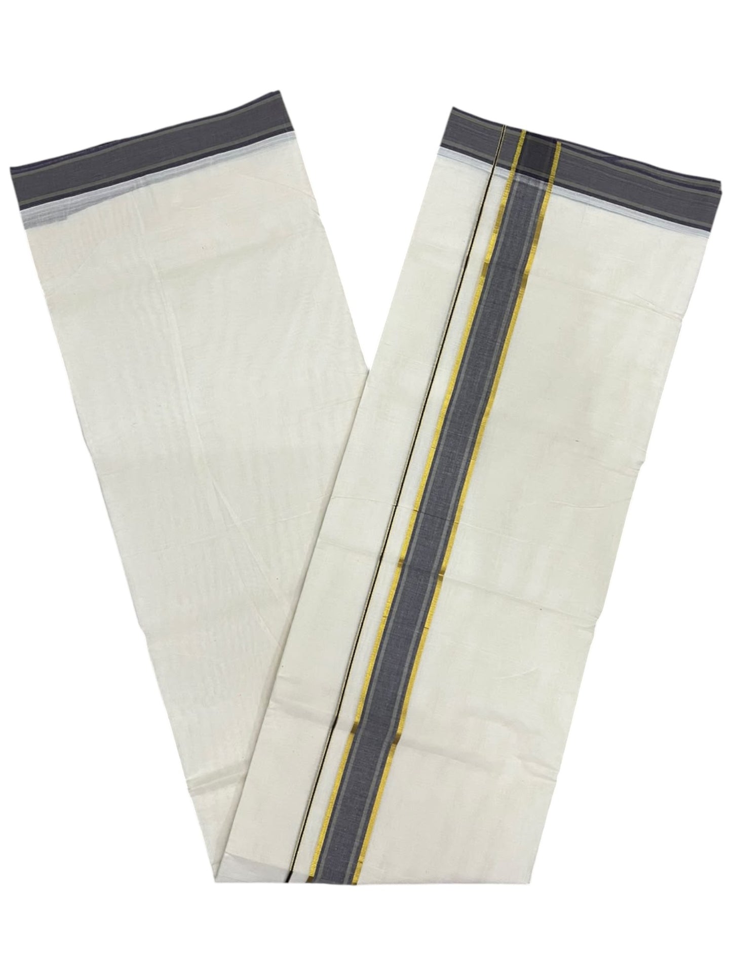 Southloom Pure Cotton Mundu with Golden Lines and Border (South Indian Kerala Dhoti)