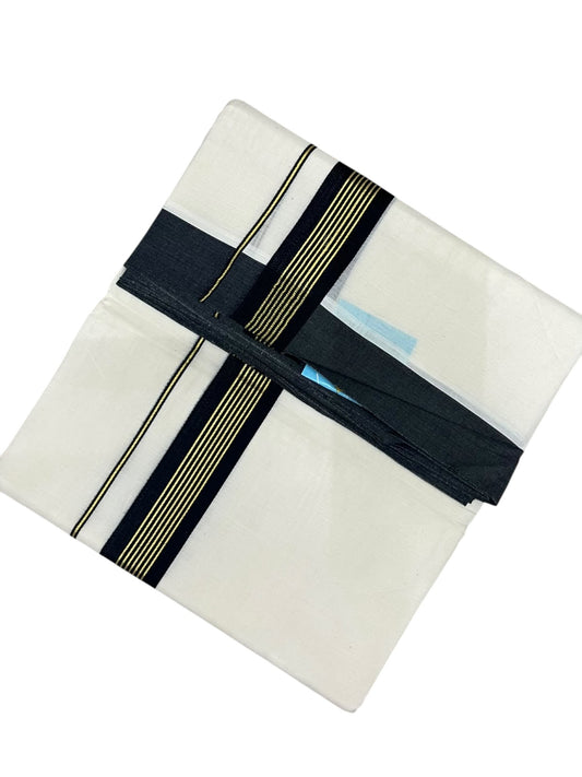 Southloom Pure Cotton Mundu with Golden Lines and Black Border (South Indian Kerala Dhoti)