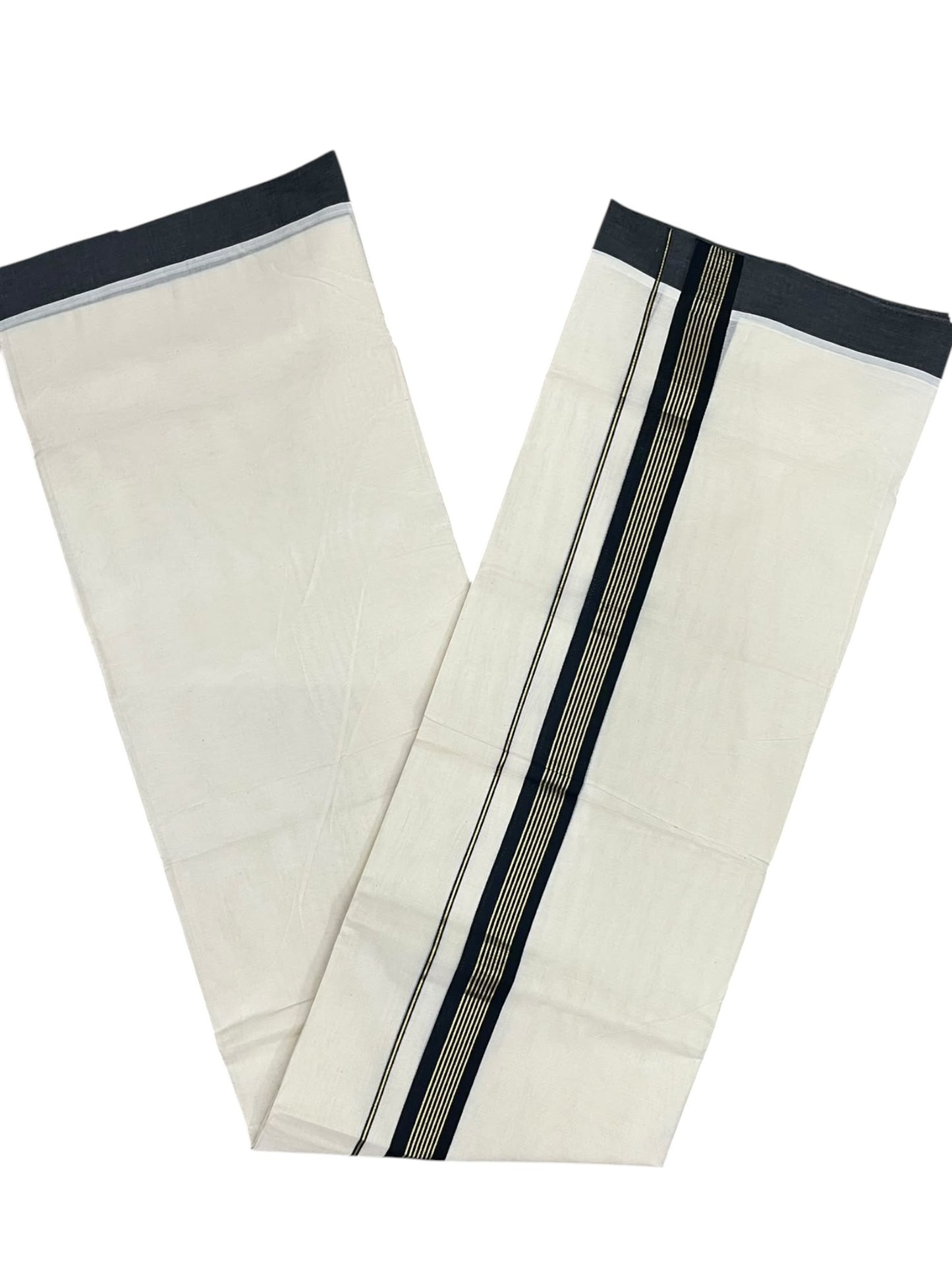 Southloom Pure Cotton Mundu with Golden Lines and Black Border (South Indian Kerala Dhoti)
