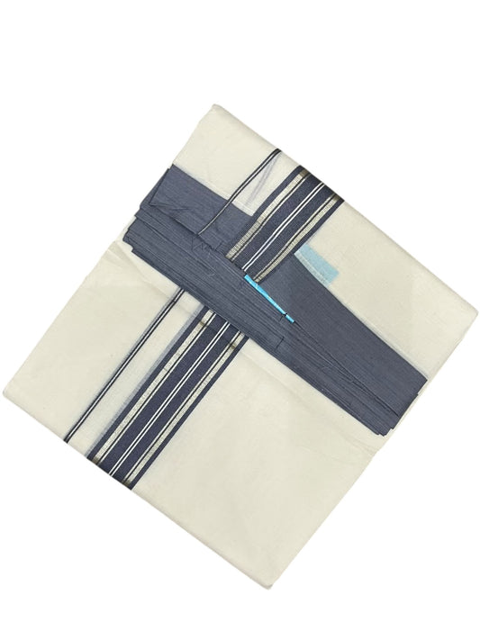 Southloom Pure Cotton Mundu with Golden Lines and Grey Border (South Indian Kerala Dhoti)