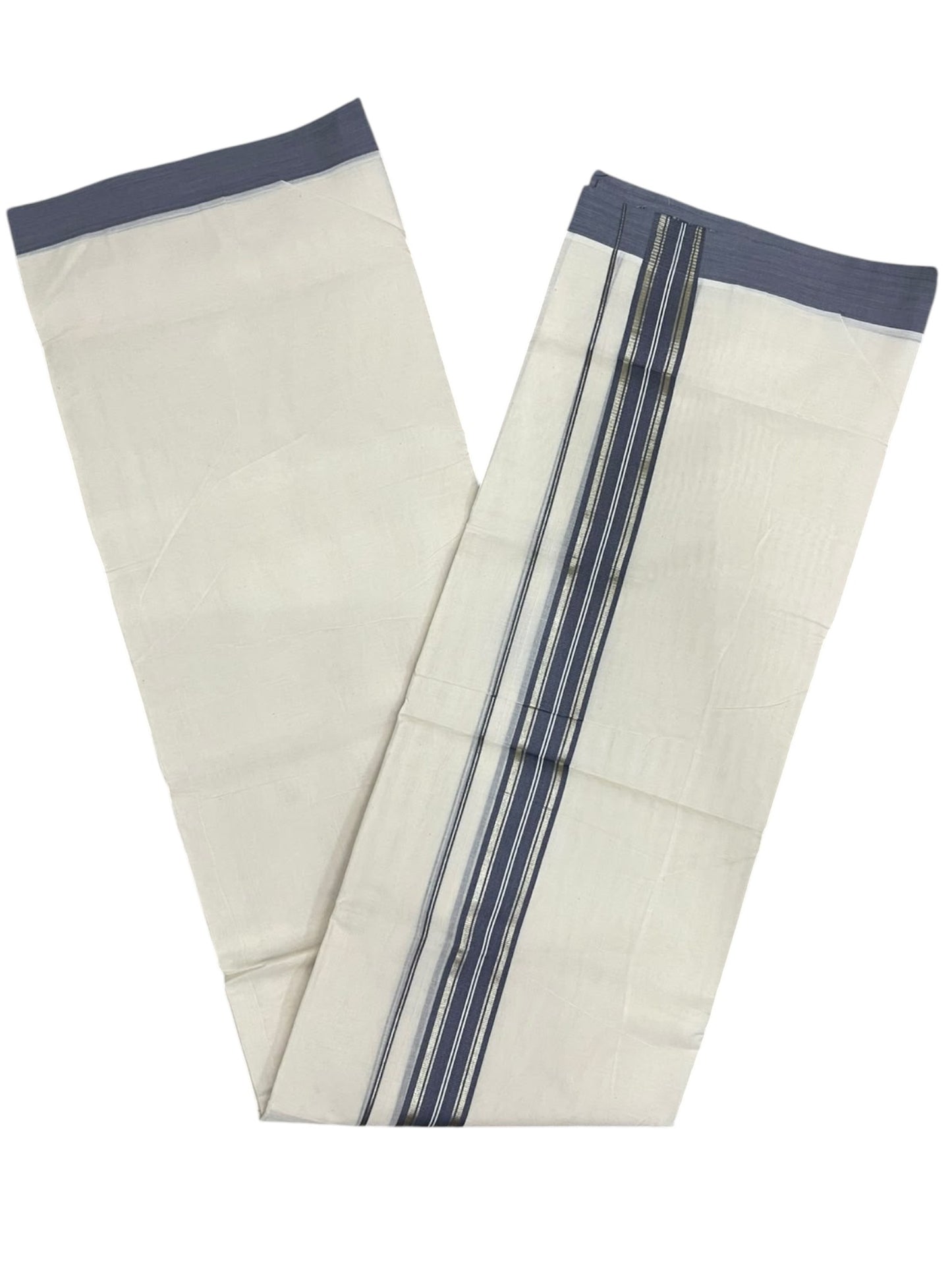 Southloom Pure Cotton Mundu with Golden Lines and Grey Border (South Indian Kerala Dhoti)