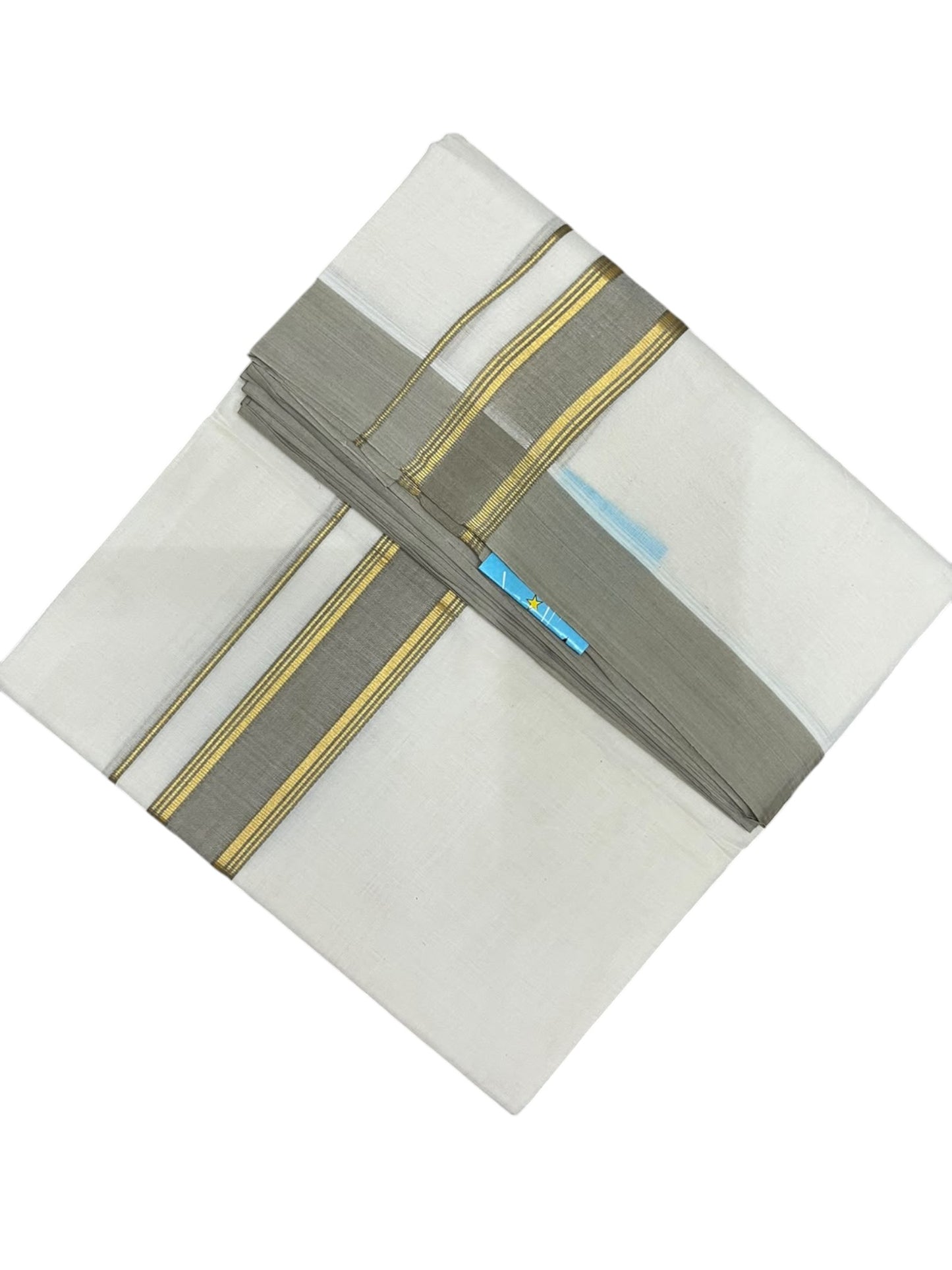 Southloom Pure Cotton Mundu with Golden Lines and Mustard Yellow Border (South Indian Kerala Dhoti)