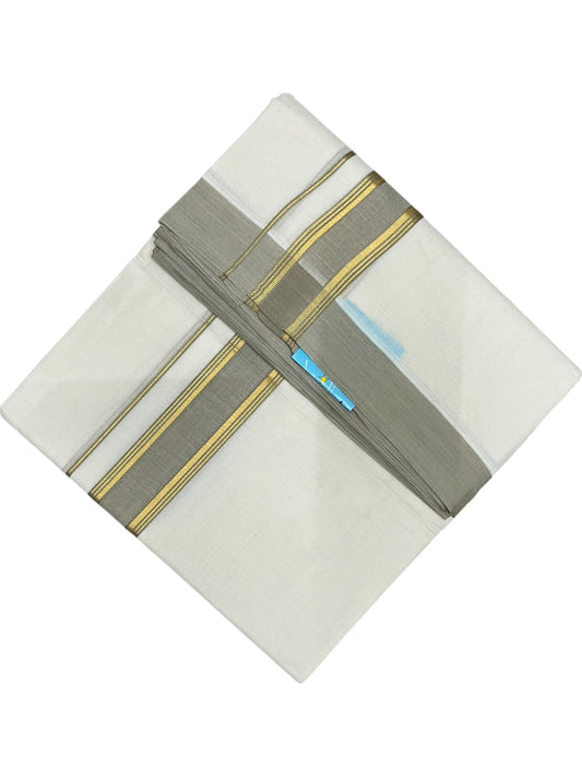Southloom Pure Cotton Mundu with Golden Lines and Mustard Yellow Border (South Indian Kerala Dhoti)