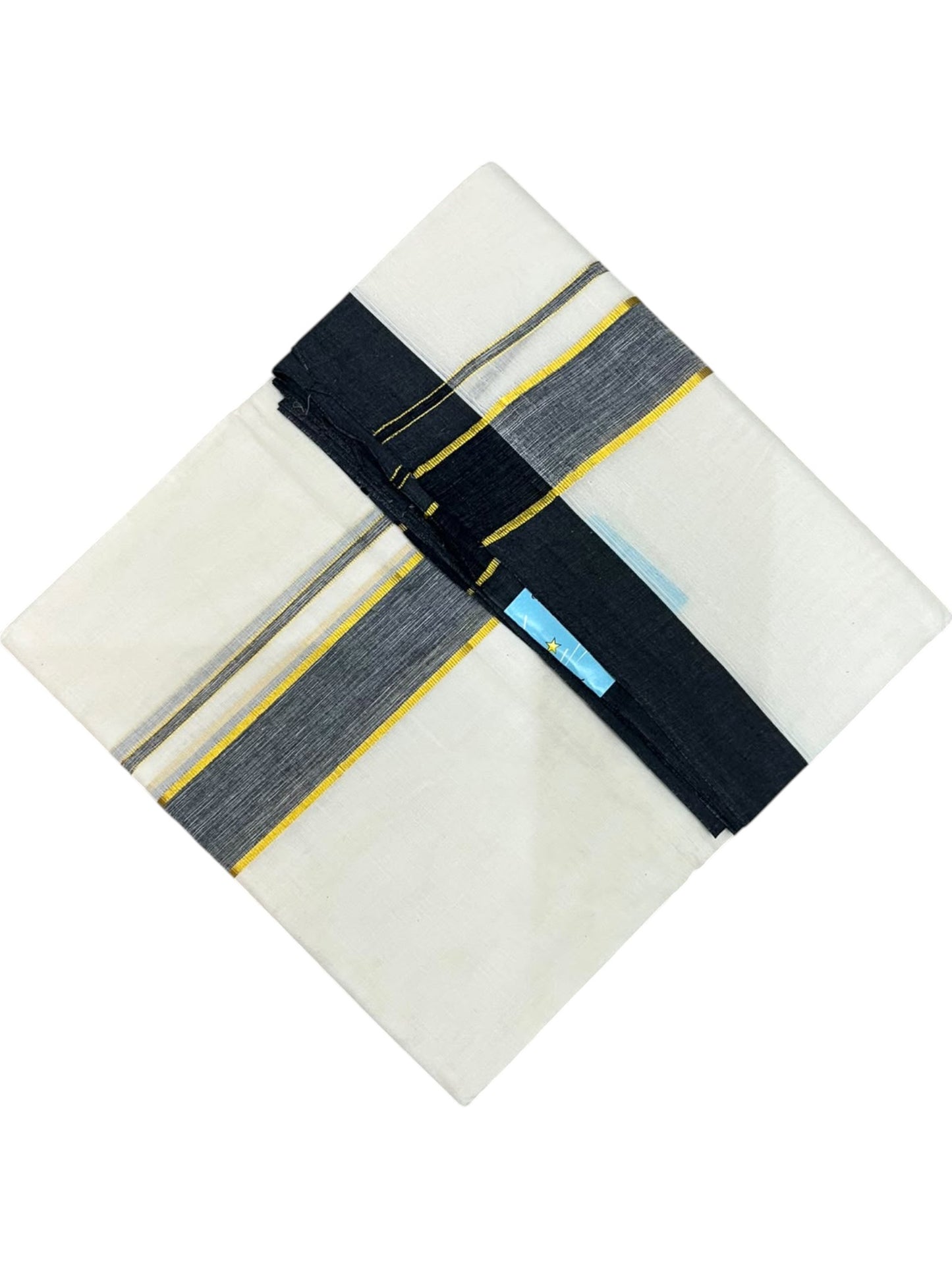 Southloom Pure Cotton Mundu with Golden Lines and Black Border (South Indian Kerala Dhoti)