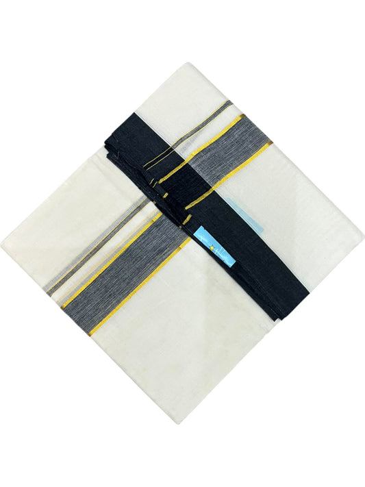 Southloom Pure Cotton Mundu with Golden Lines and Black Border (South Indian Kerala Dhoti)