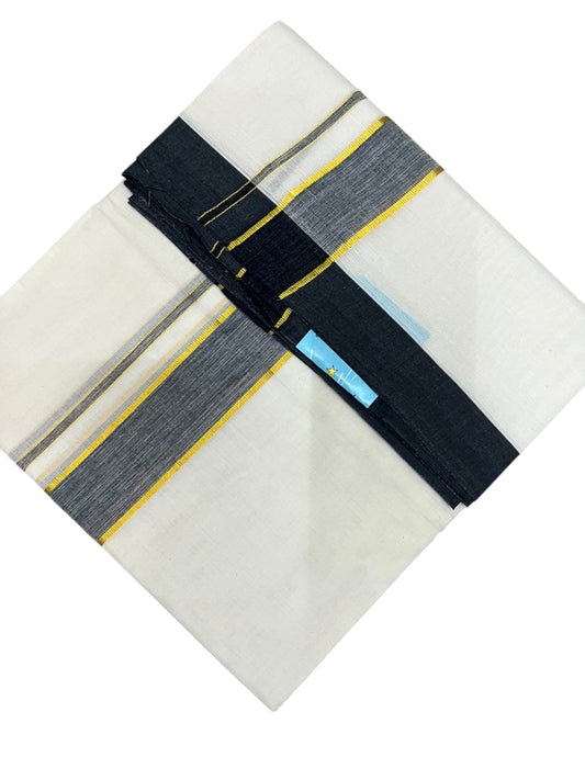 Southloom Pure Cotton Mundu with Golden Lines and Black Border (South Indian Kerala Dhoti)