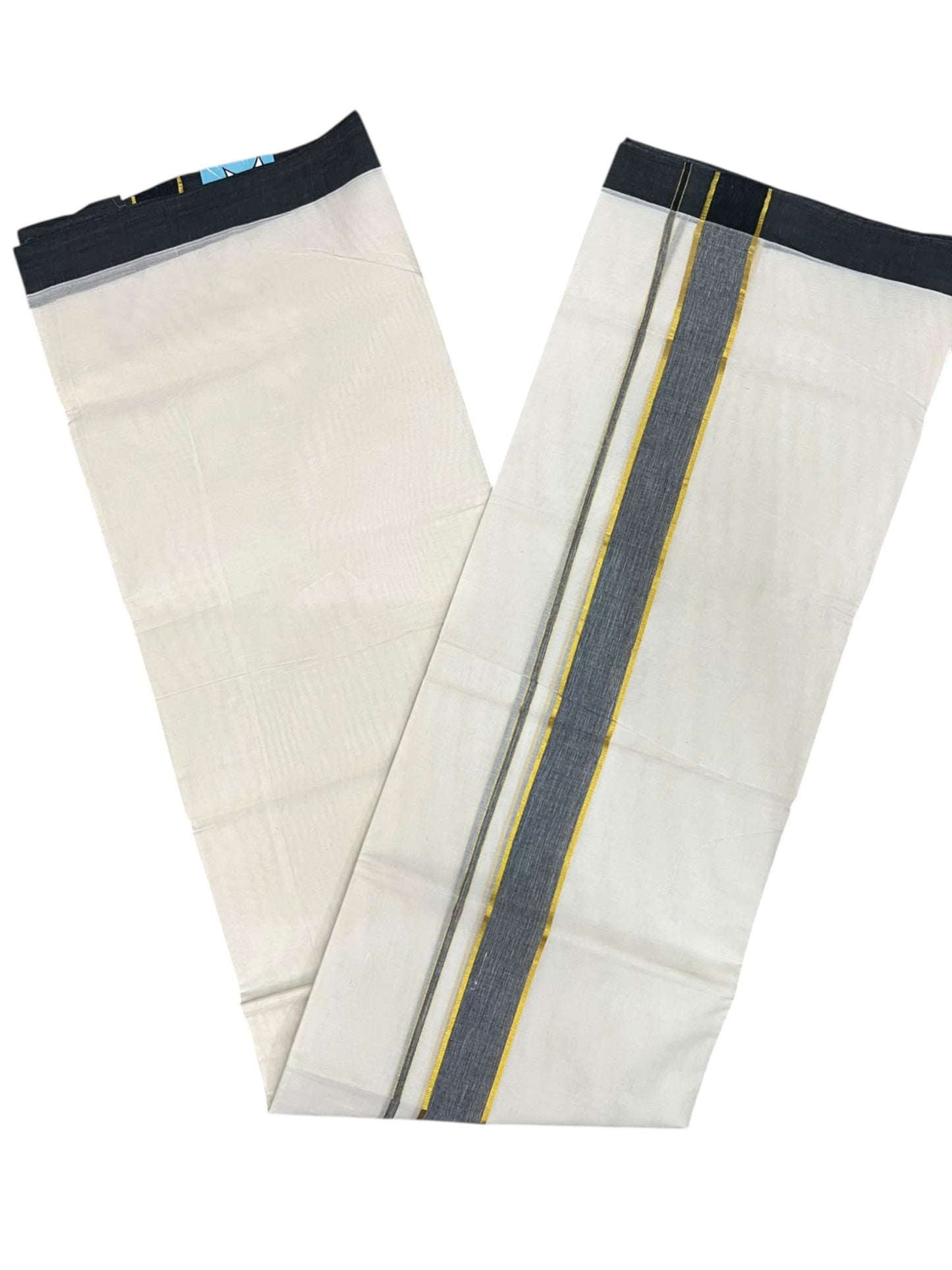 Southloom Pure Cotton Mundu with Golden Lines and Black Border (South Indian Kerala Dhoti)