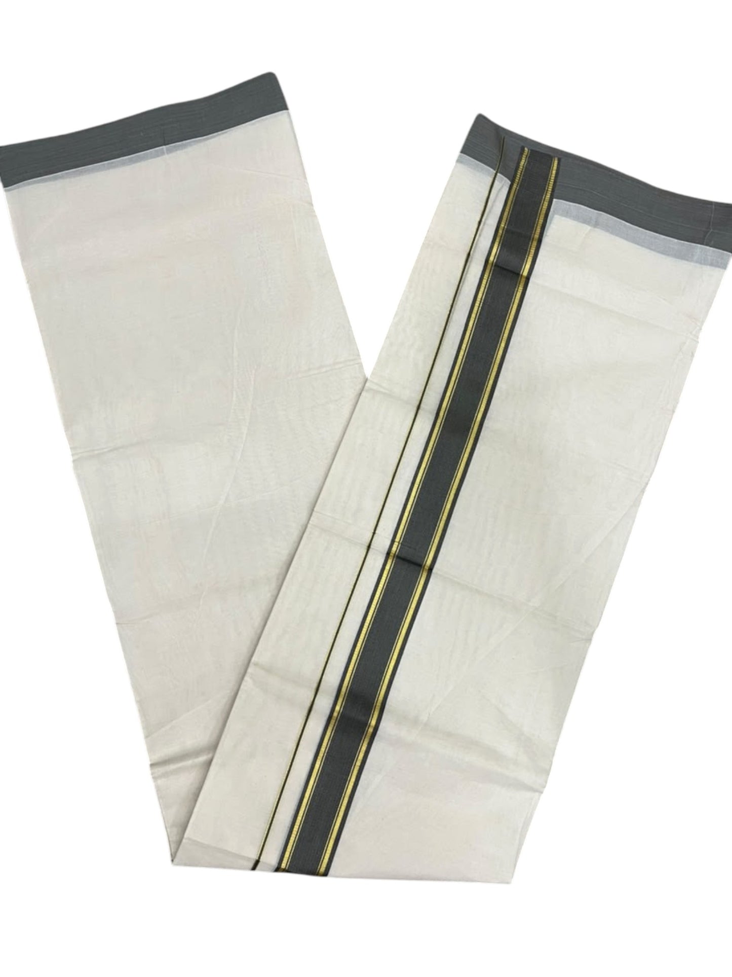 Southloom Pure Cotton Mundu with Golden Lines and Grey Border (South Indian Kerala Dhoti)